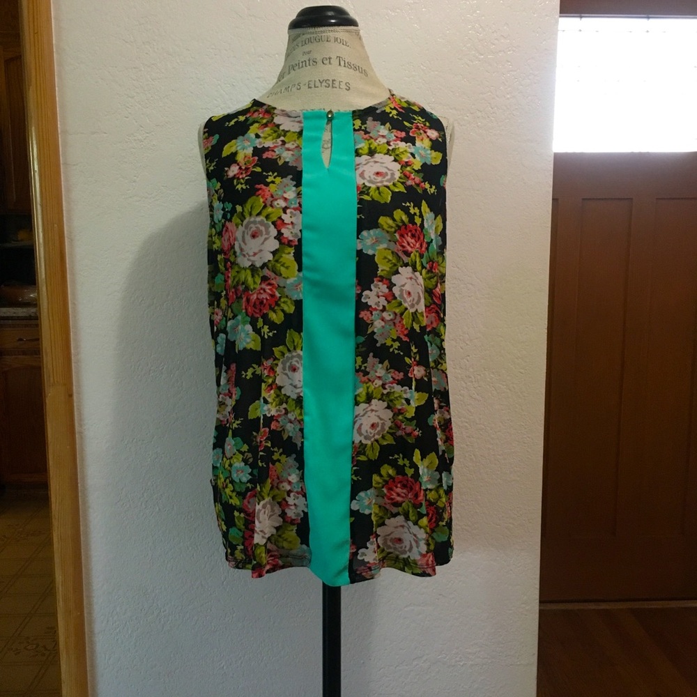 Faith & Joy sleeveless top size XL Turquoise & floral